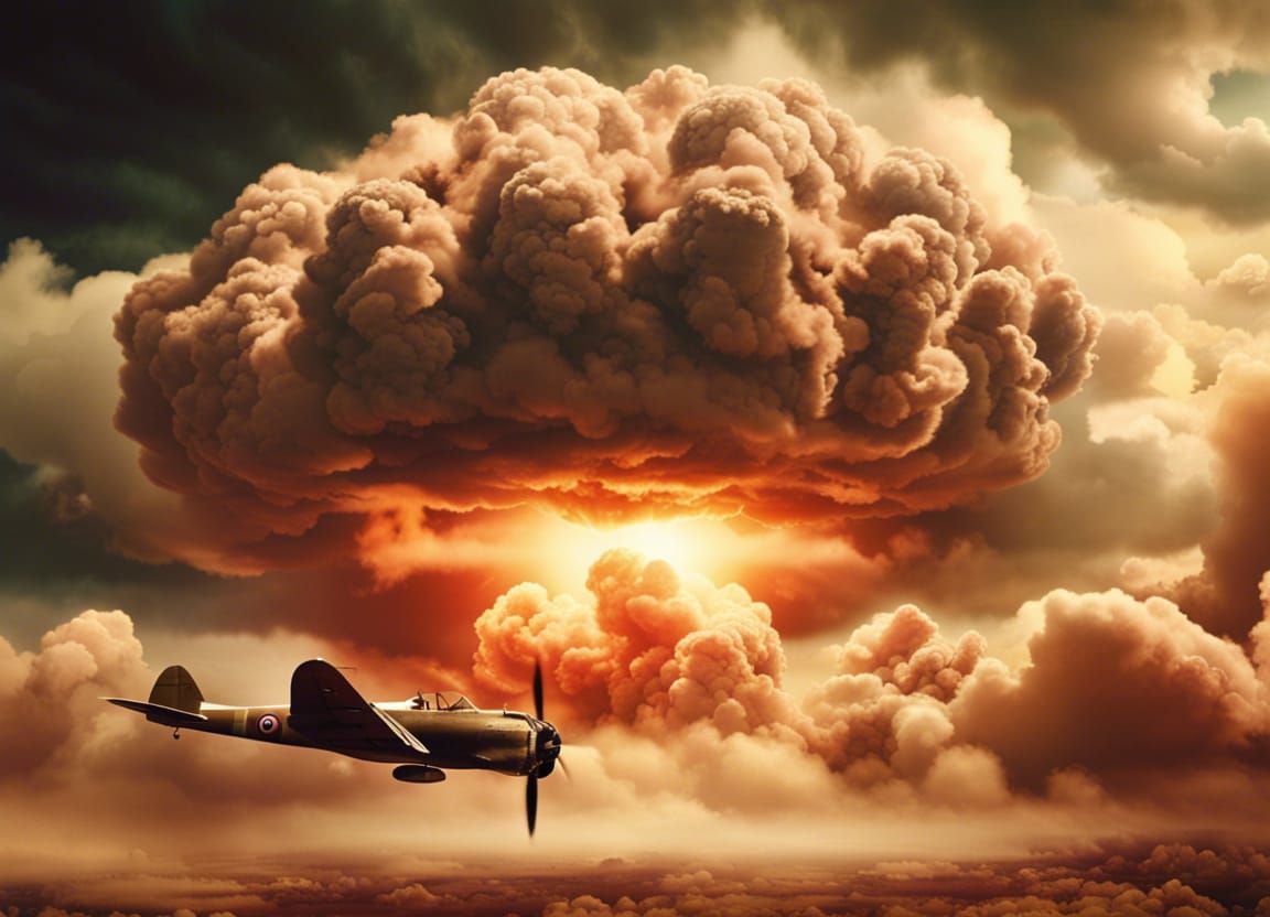 Vintage Plane in Atomic Cloud: Dramatic Digital Painting