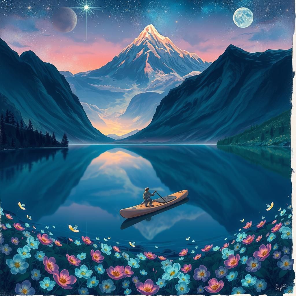 Bioluminescent Lake: A Fantastical Illustration