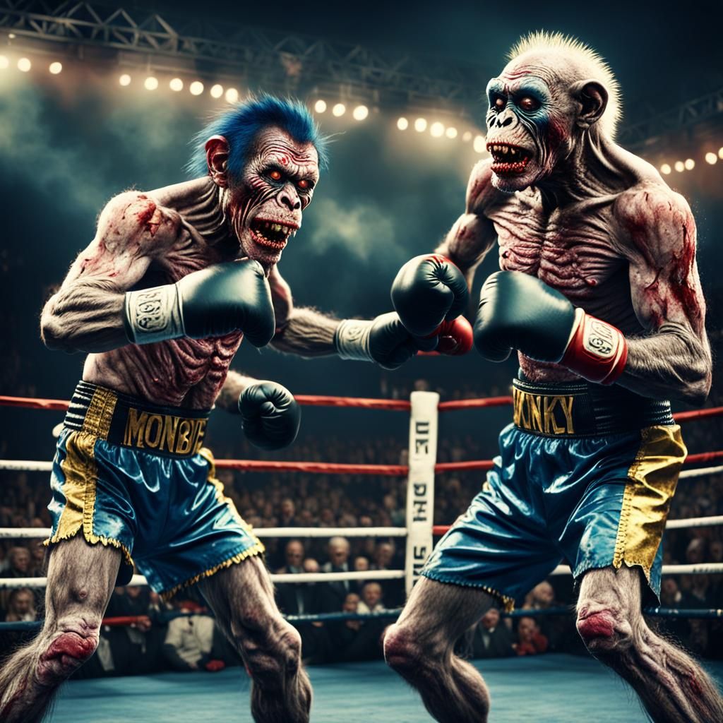 Zombie Monkey Clowns Boxing Match: Digital Matte Painting