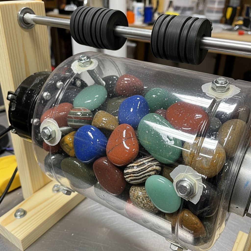 Polished Rocks Tumbling in Homemade Rock Tumbler
