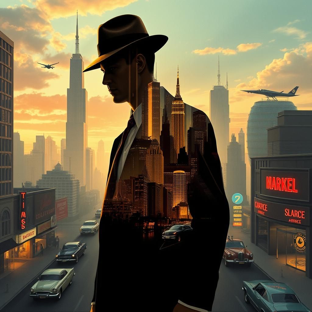 Man Merged with Futuristic Cityscape, Surreal Art