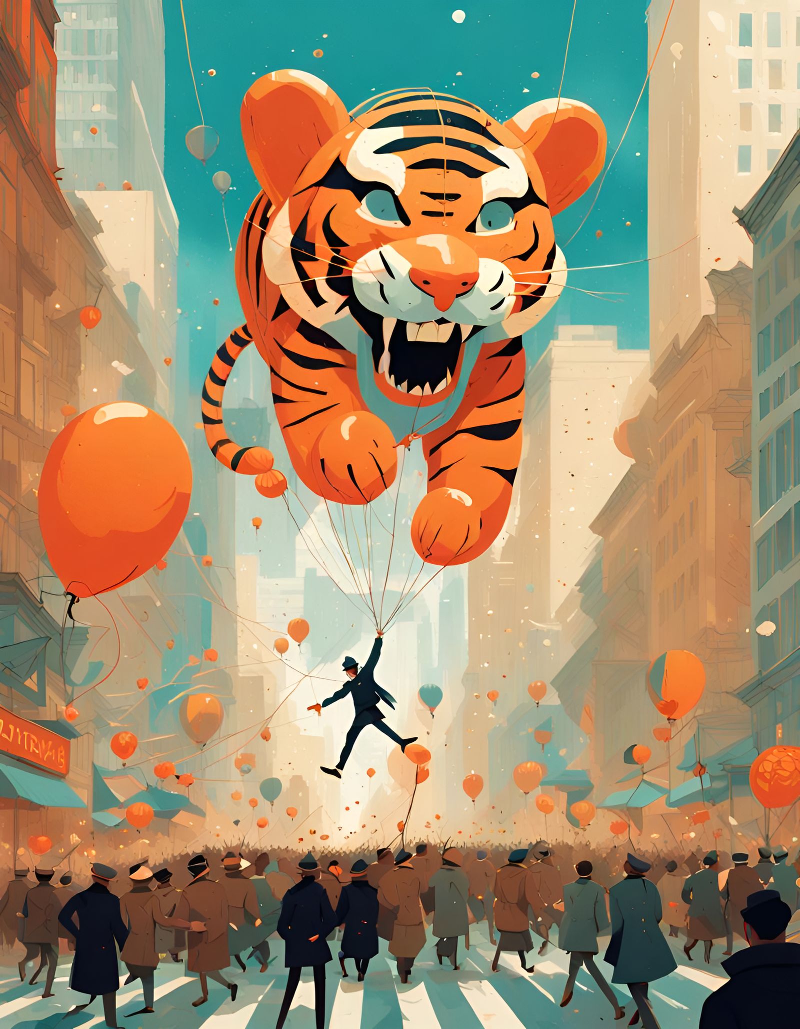 Macy's Day Parade Tiger Balloon Attack in Horror Style