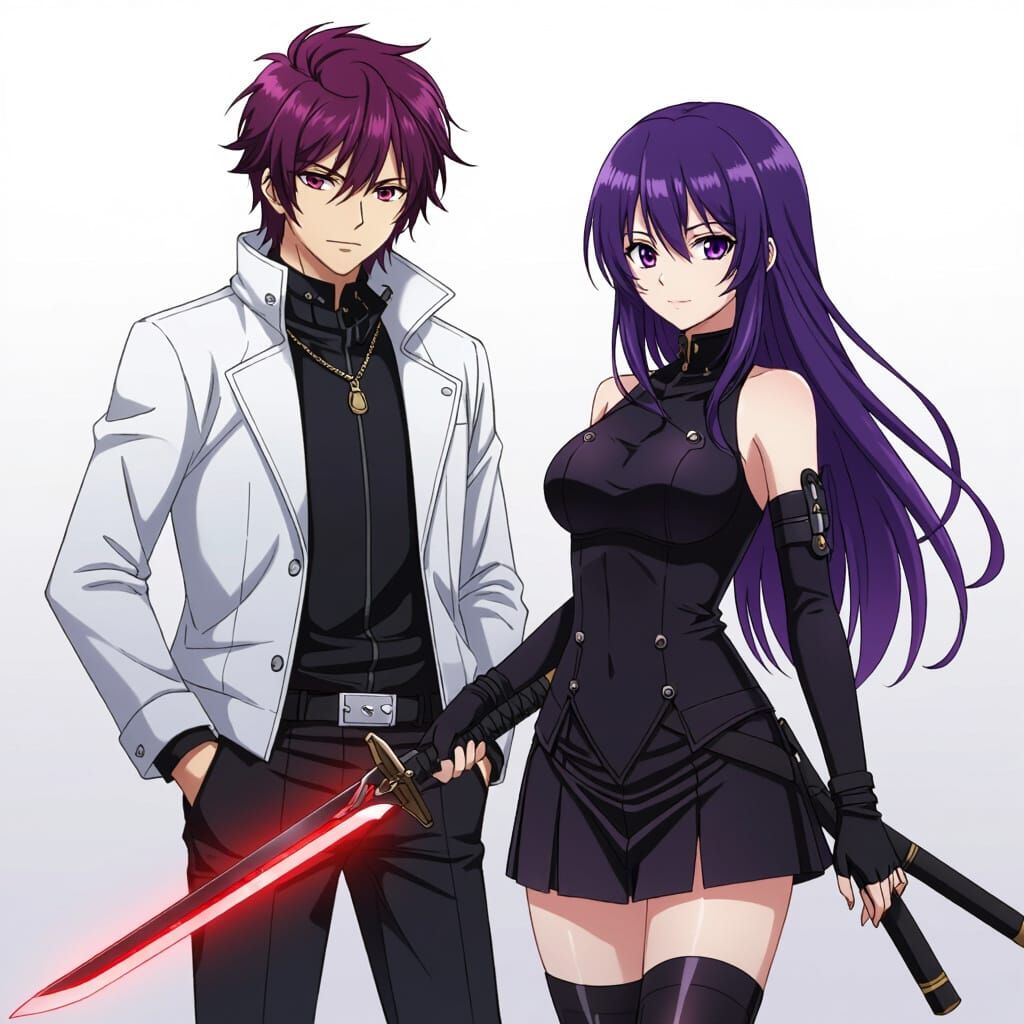 Anime Warriors: White Jacket, Purple Hair, Red Aura Sword