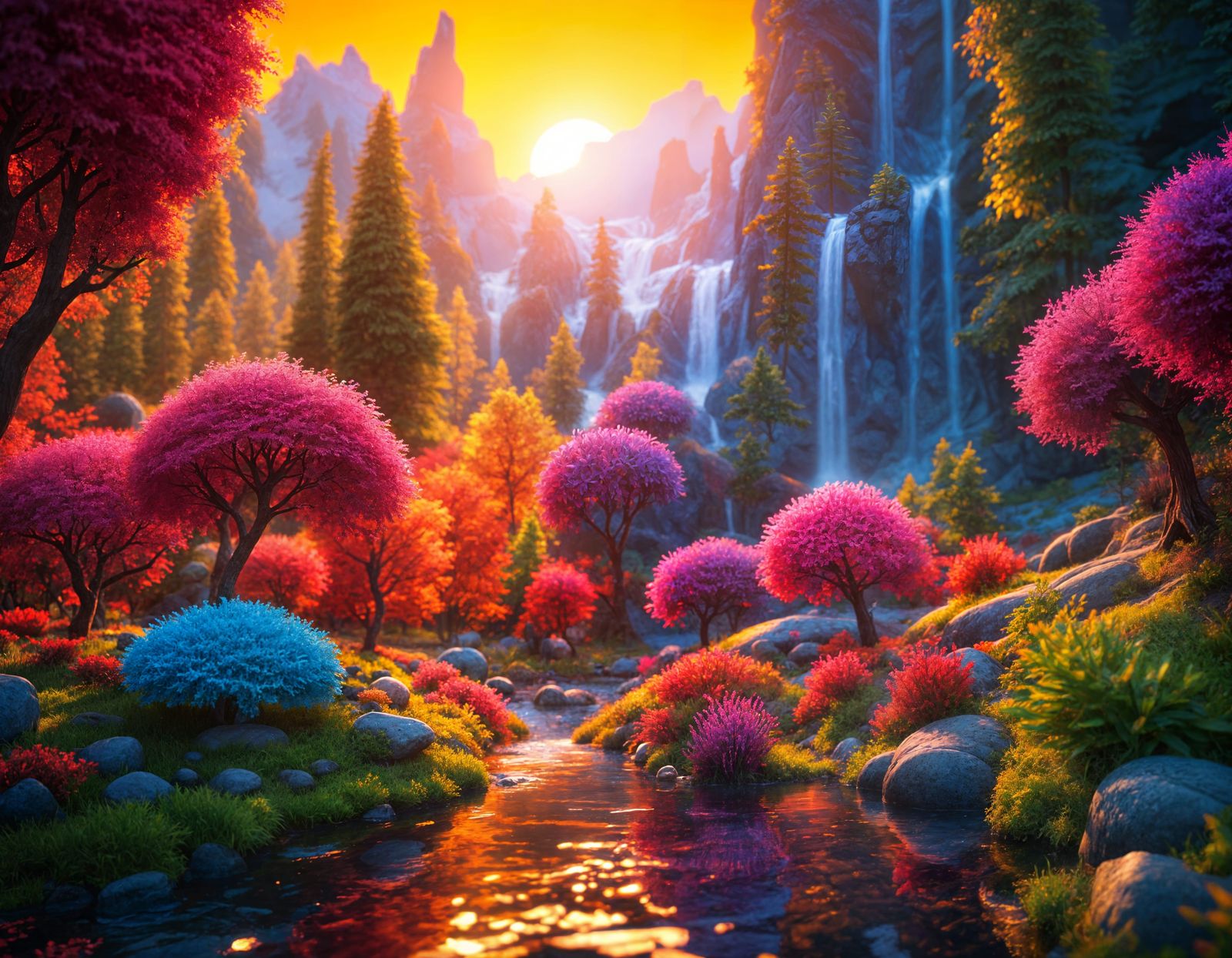 Vibrant 3D Render in Warm, Magical Light
