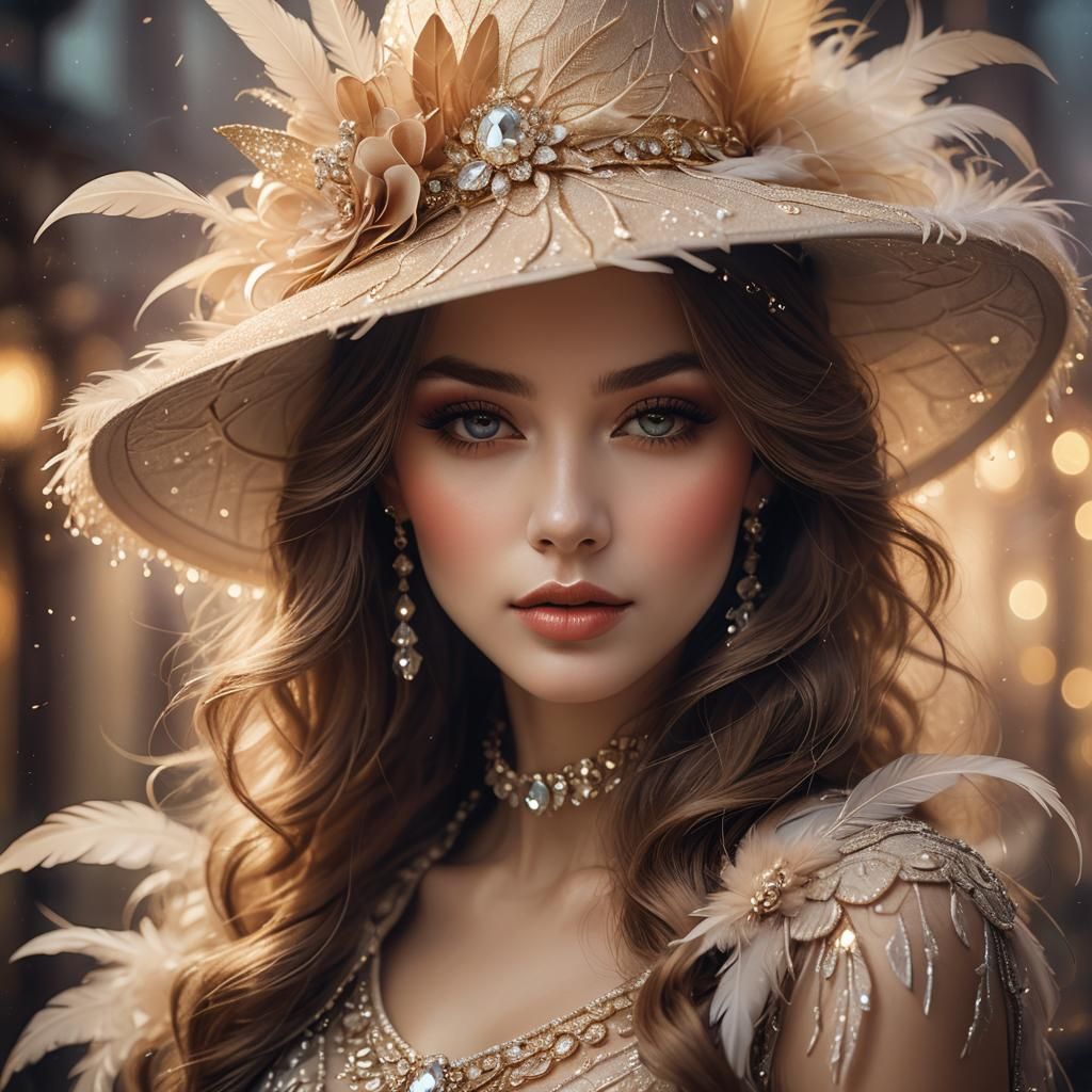 Ethereal Portrait of Beauty in Feathered Hat