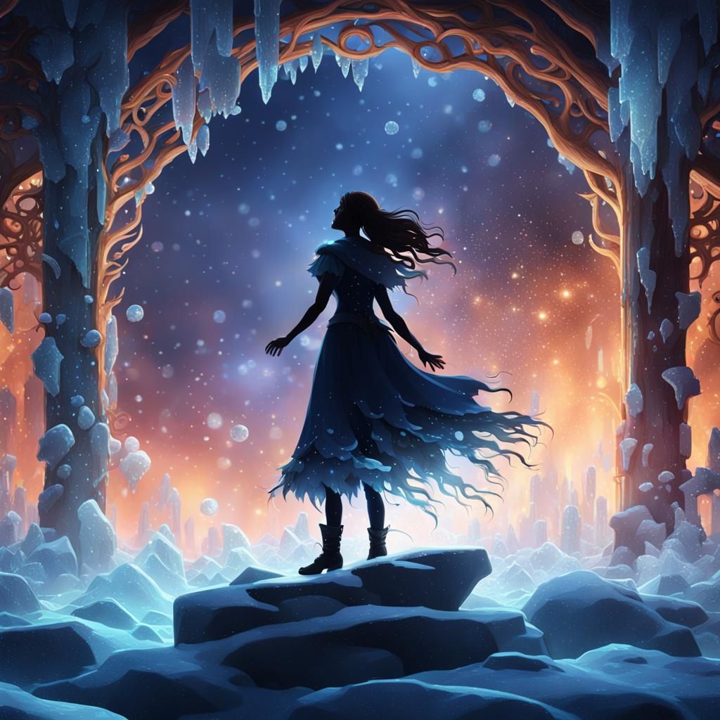 Icy Silhouette of a Singing Girl: Fantasy Art