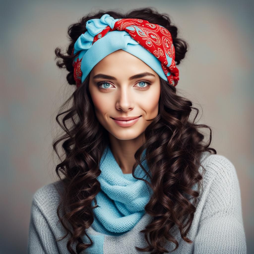 Beautiful Woman with Curly Hair and Headbands