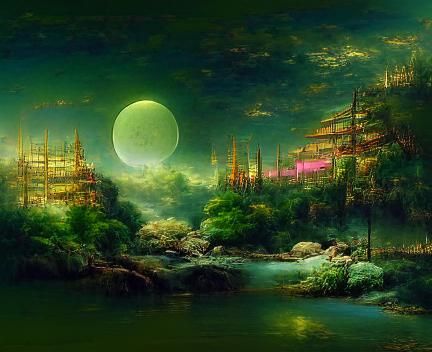 Futuristic Forest City at Night