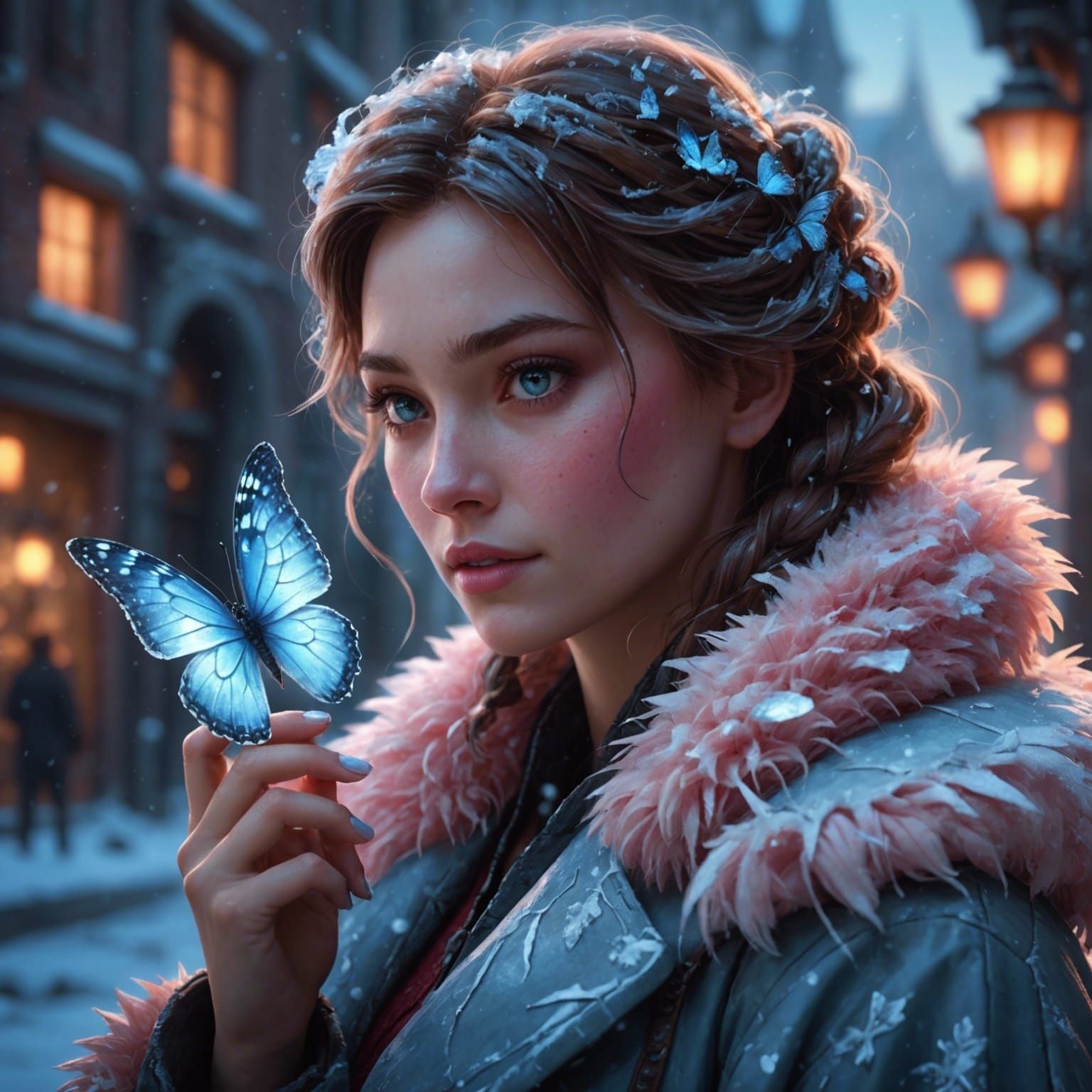 Woman with Glowing Butterfly in 3D Digital Art