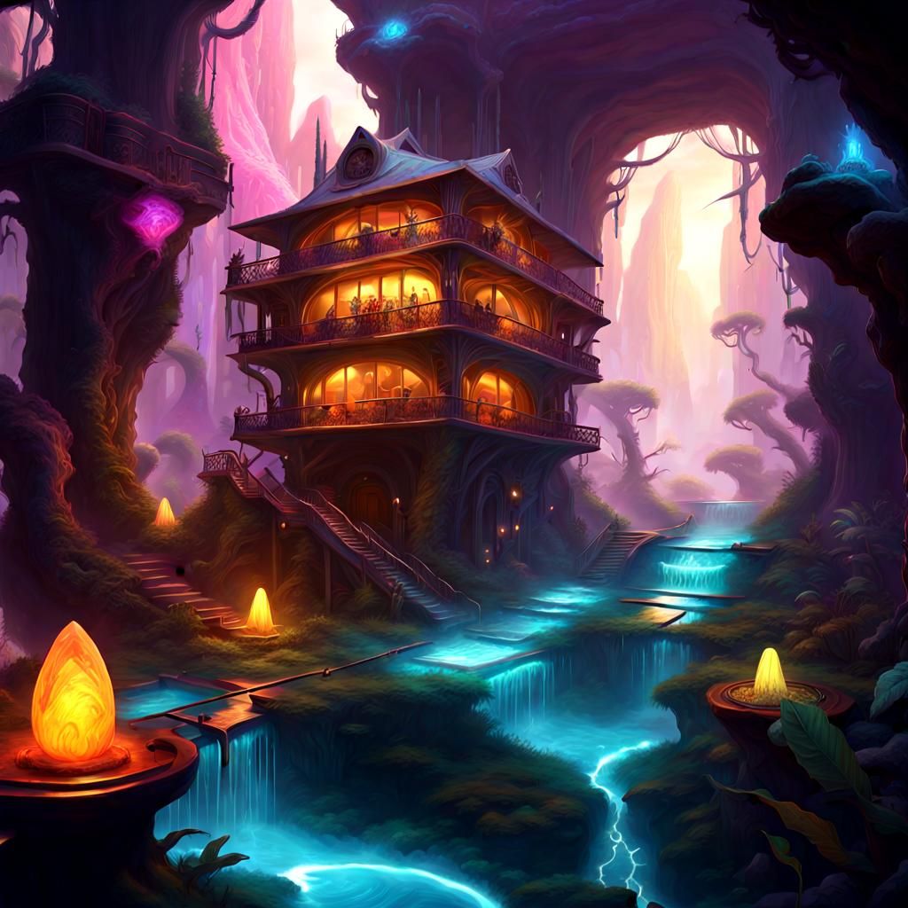 Otherworldly Creatures in Glowing Scenery