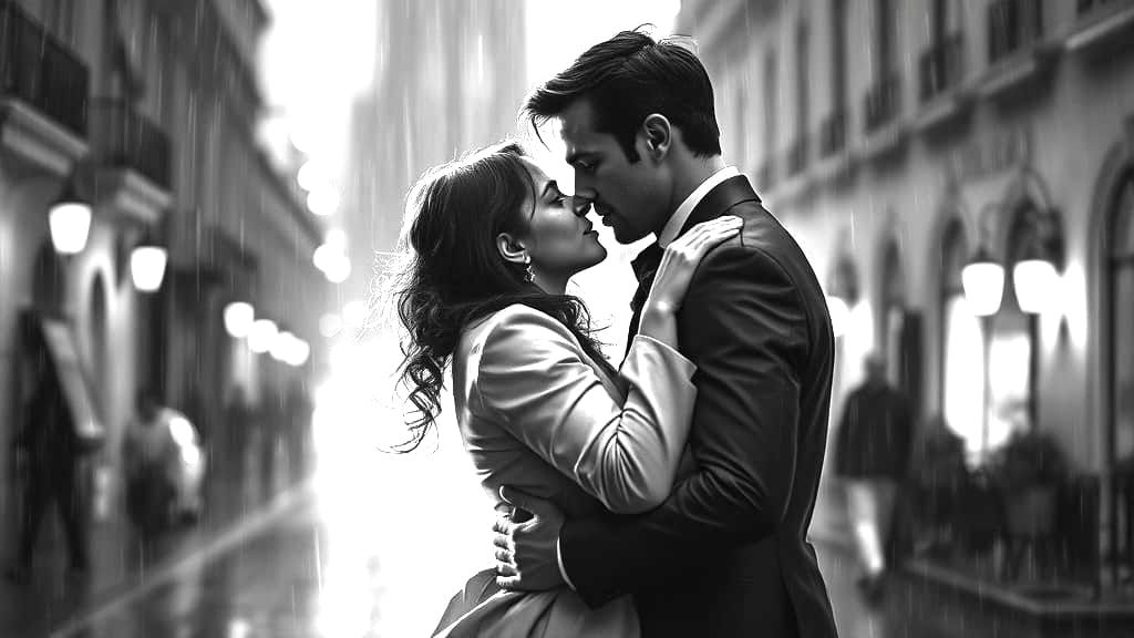 Romantic Couple Embracing in Golden Hush