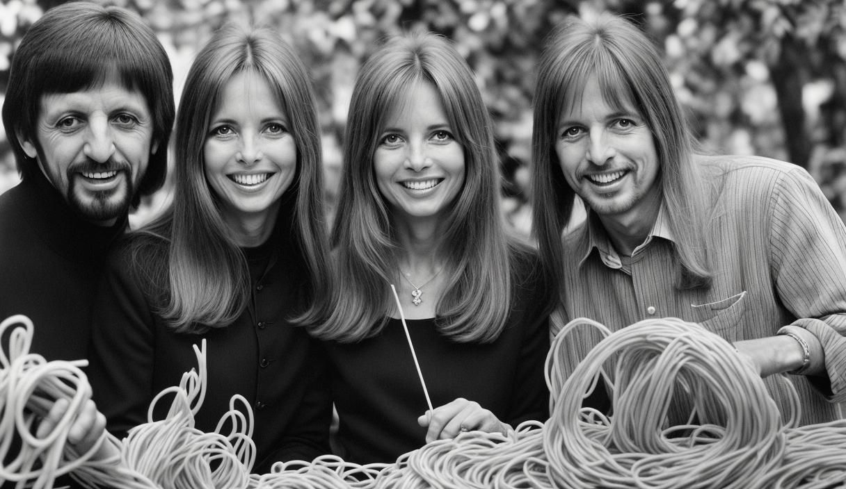 Romantic Spaghetti Moment: A Joyful Couple's Portrait
