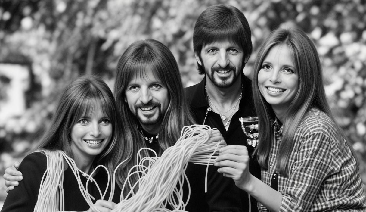 Ringo Starr and Barbara Bach Sharing Spaghetti