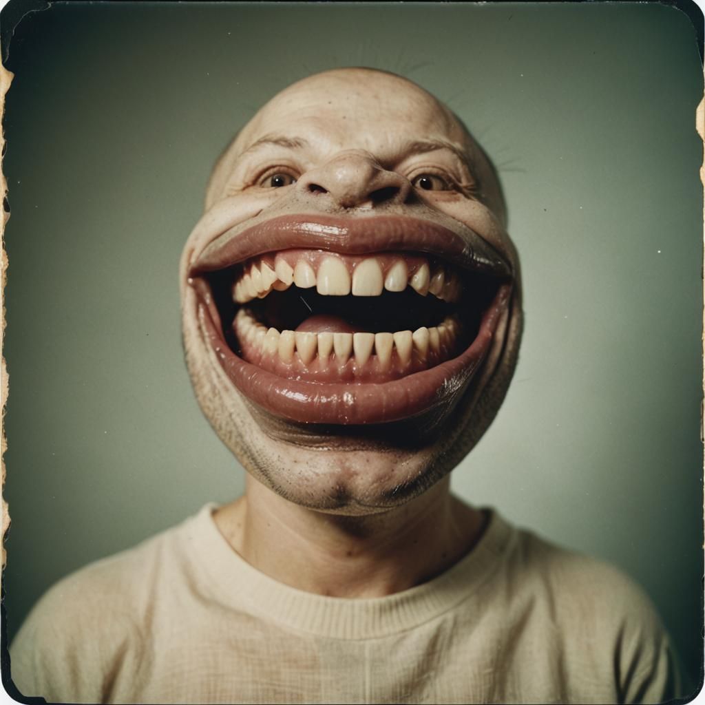 Disembodied Tongue and Teeth in Vintage Polaroid Style