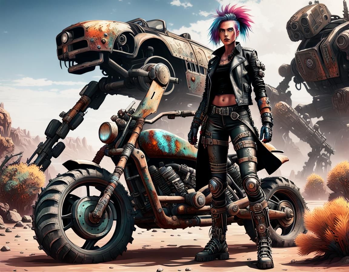 Wasteland Warrior in Cyberpunk Dieselpunk Graffiti Art