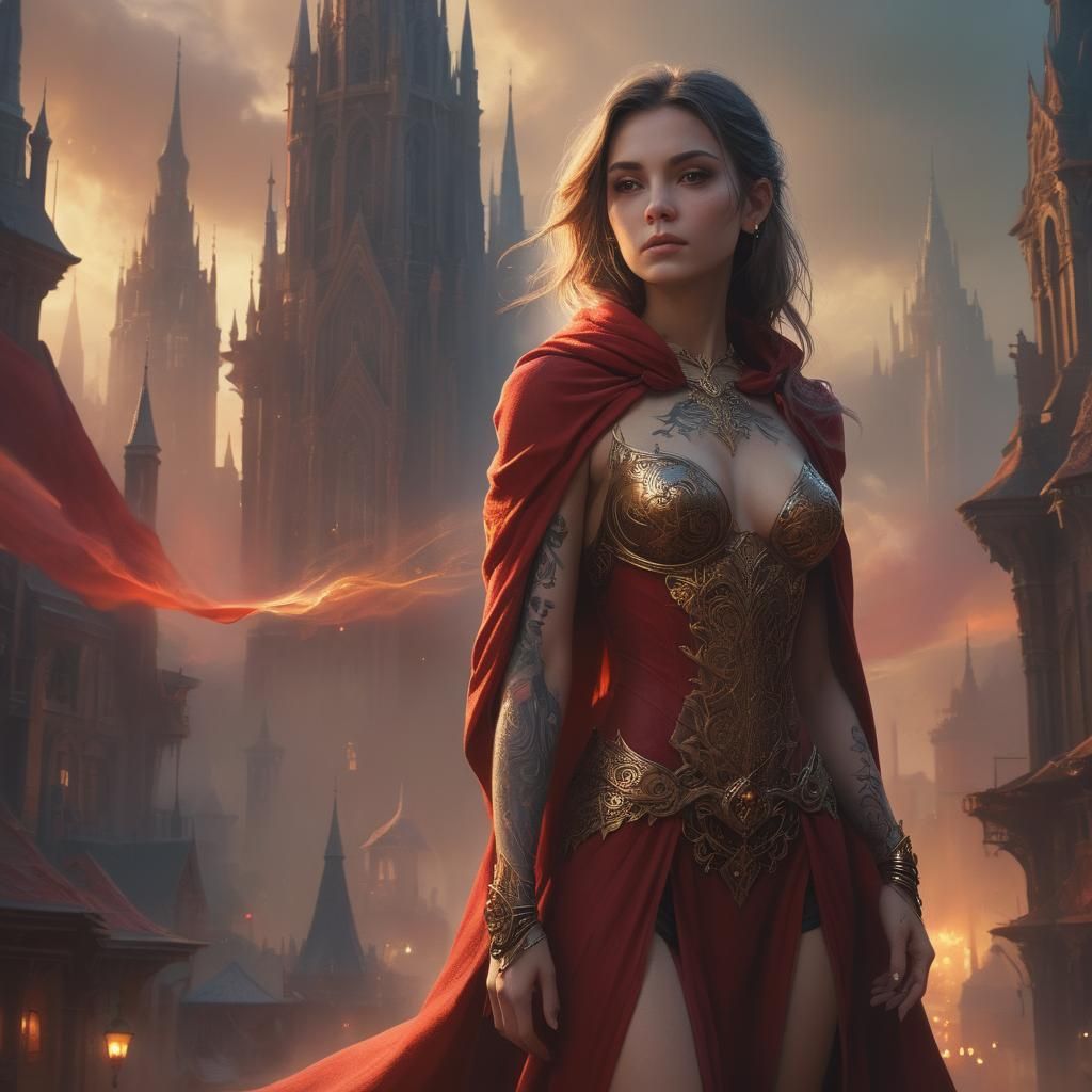 Glowing Tattoos in a Fantastical Cityscape