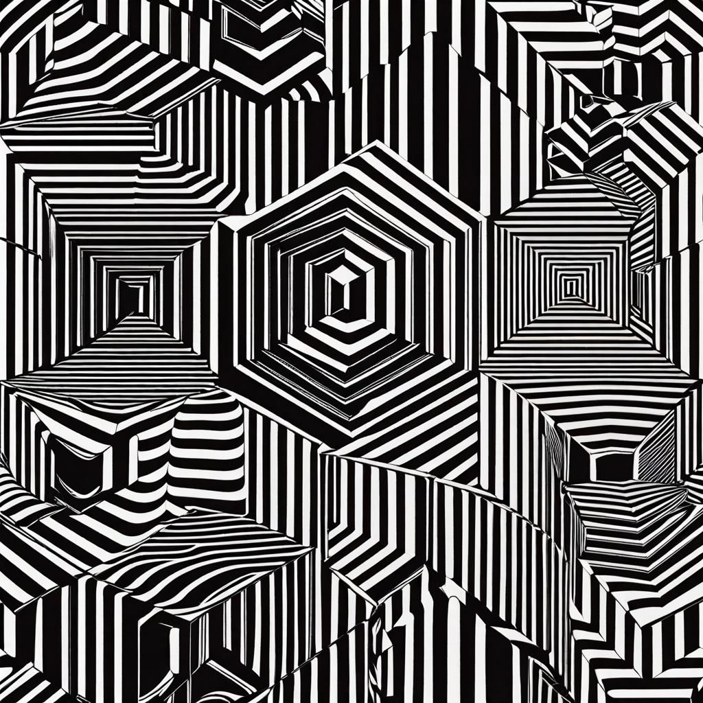 3D Necker Cube in Op Art Style