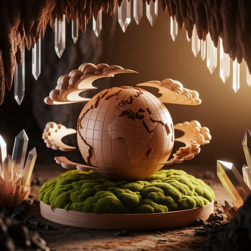 Wooden Globe of Pangaea in Crystal Cave