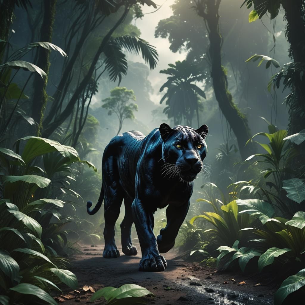 Black Panther in Jungle: Cinematic Digital Painting