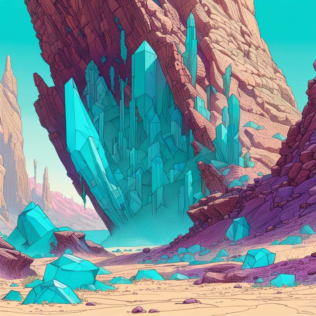 Teal Crystals and Crashed Starships: Moebius Style