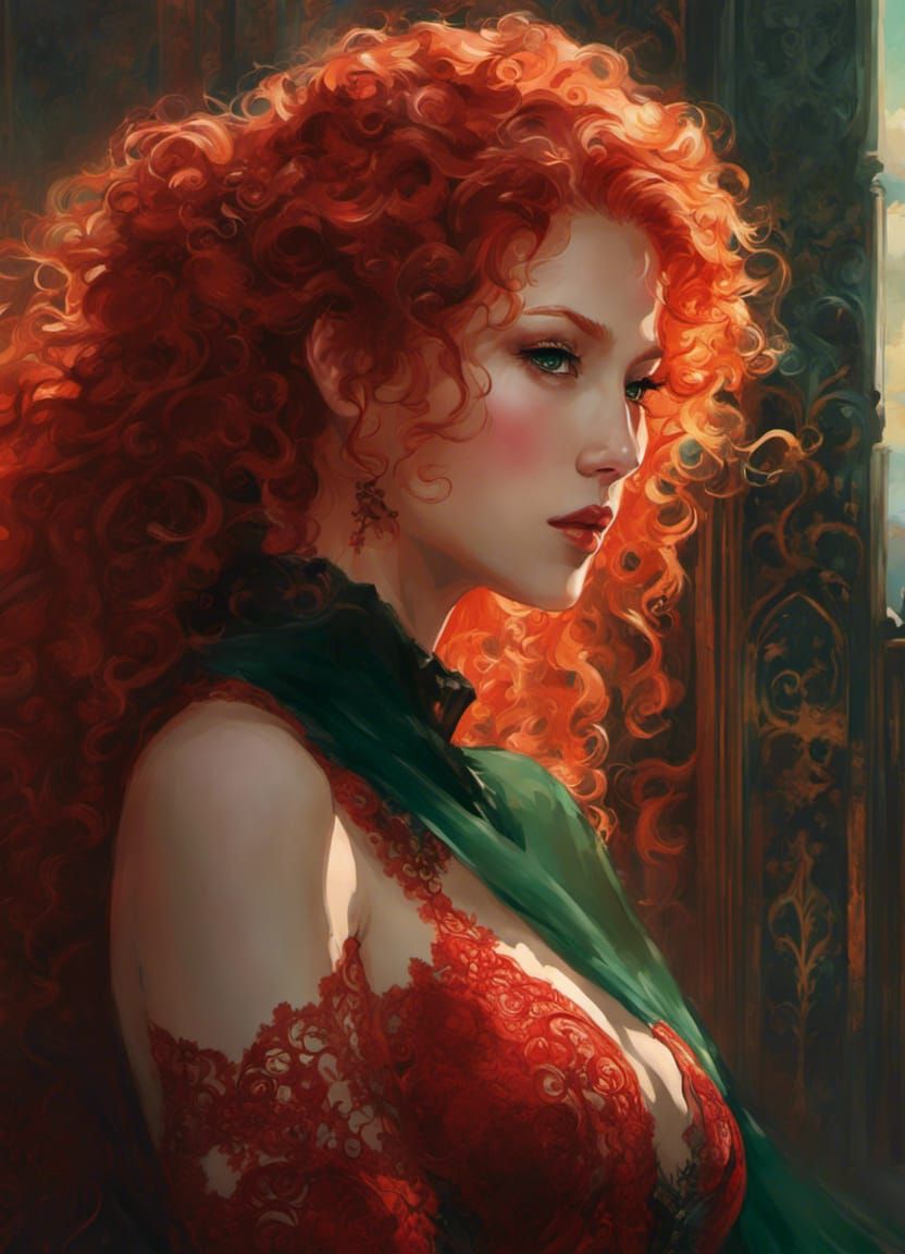 Sunset Princess with Emerald Eyes: Detailed Art Style