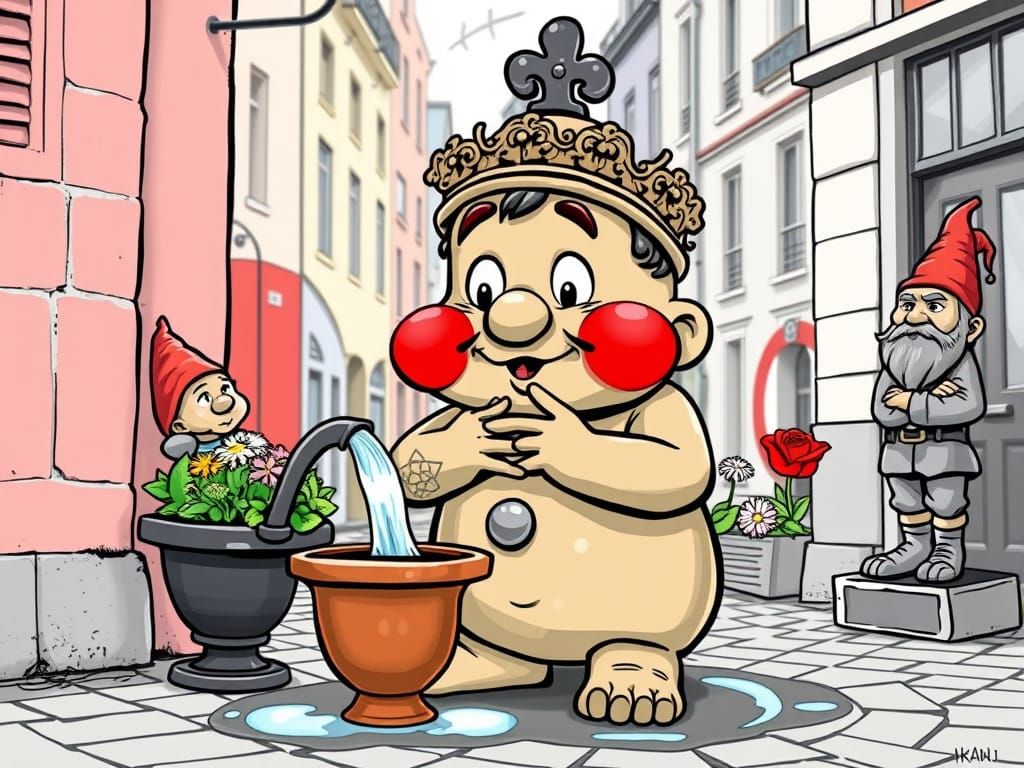 Manneken Pis Statue Caught Red-Handed, Comic Style
