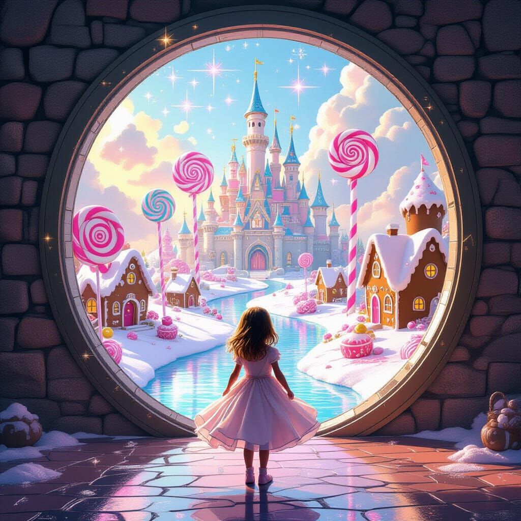 Magical Portal to Candyland City in Pastel Colors