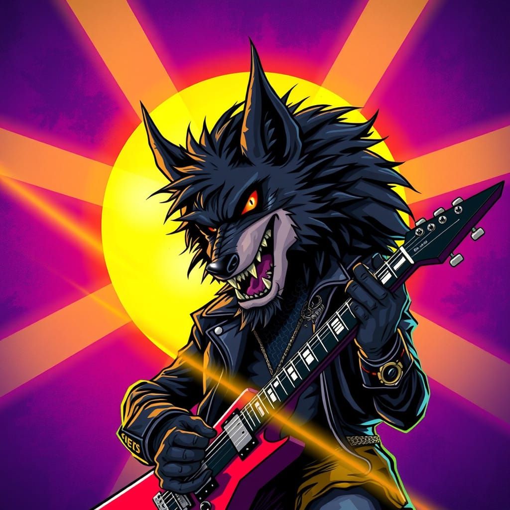Cyberpunk Metal Wolf Headbanger