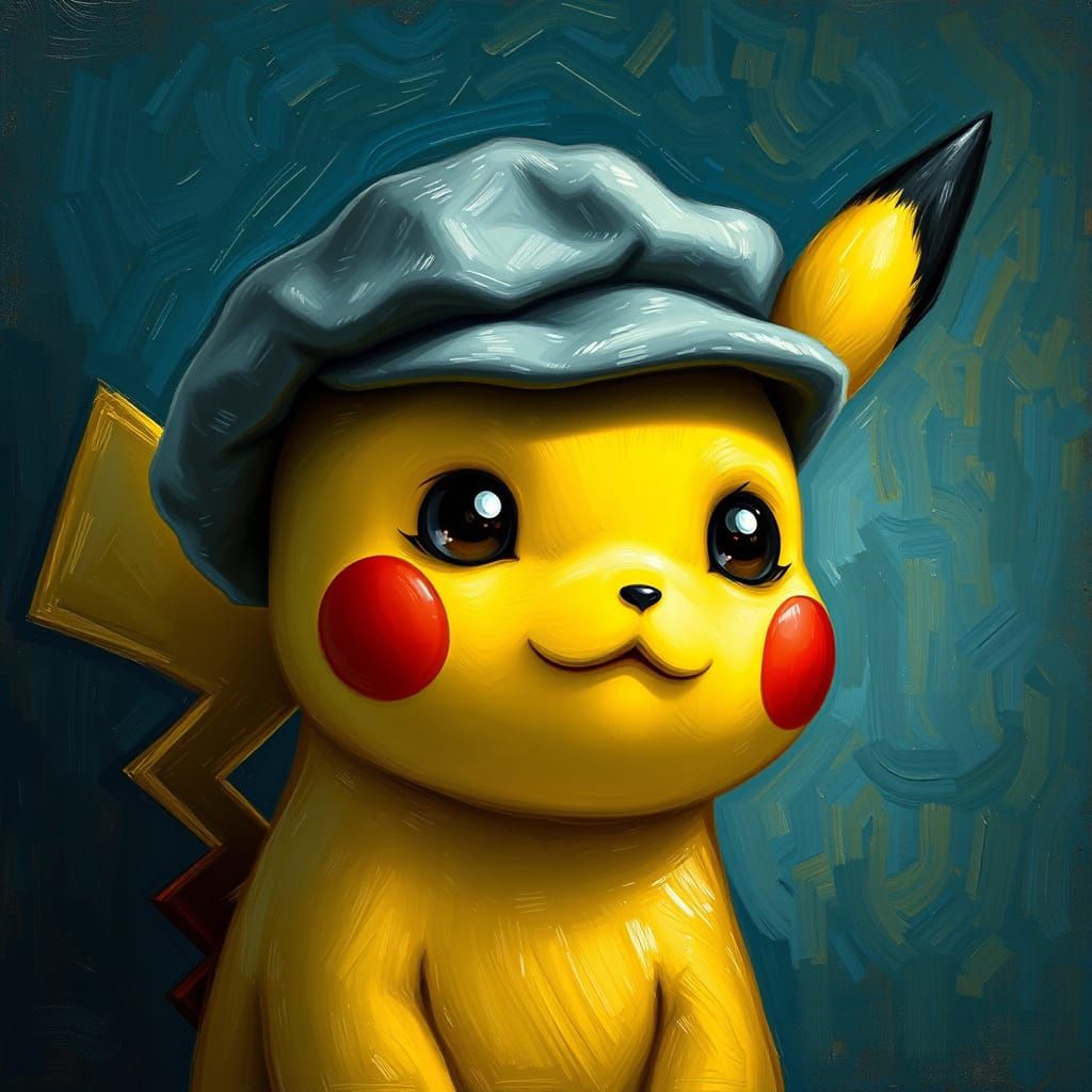 Pikachu-like Creature in Van Gogh Inspired Oil Painting