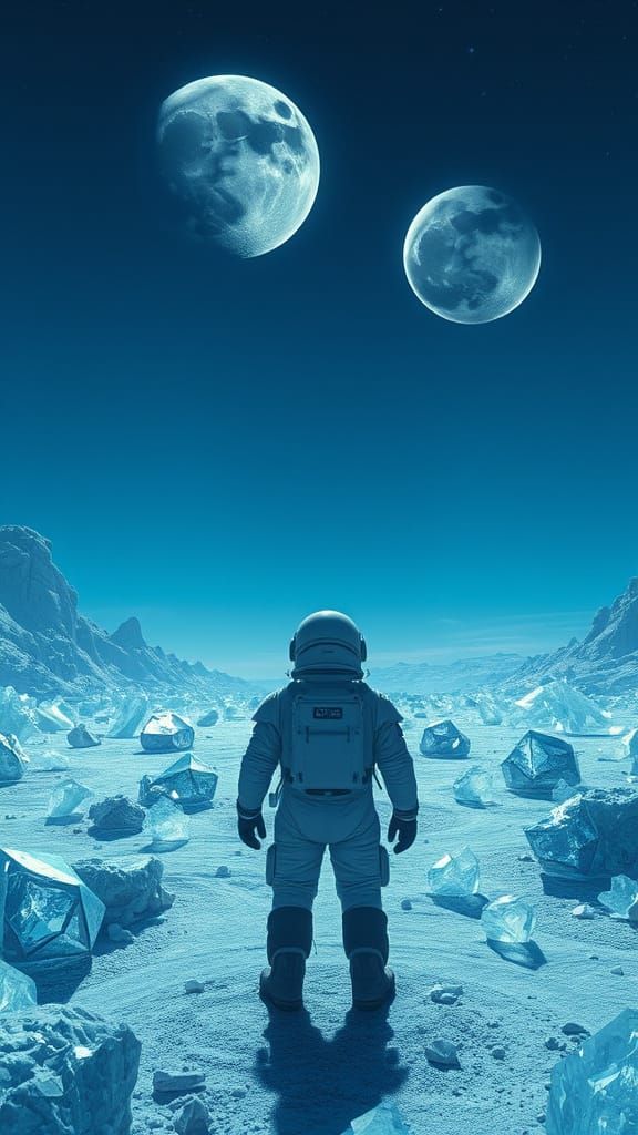 Astronaut Contemplates Crystalline Desert Landscape