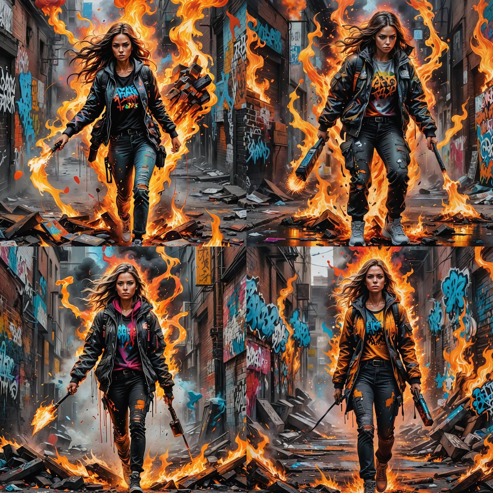 Powerful Woman Walks Through Fire in Graffiti Art