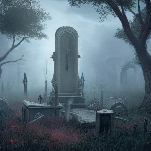 Lonely Abandoned Cemetery in Detailed Matte Painting