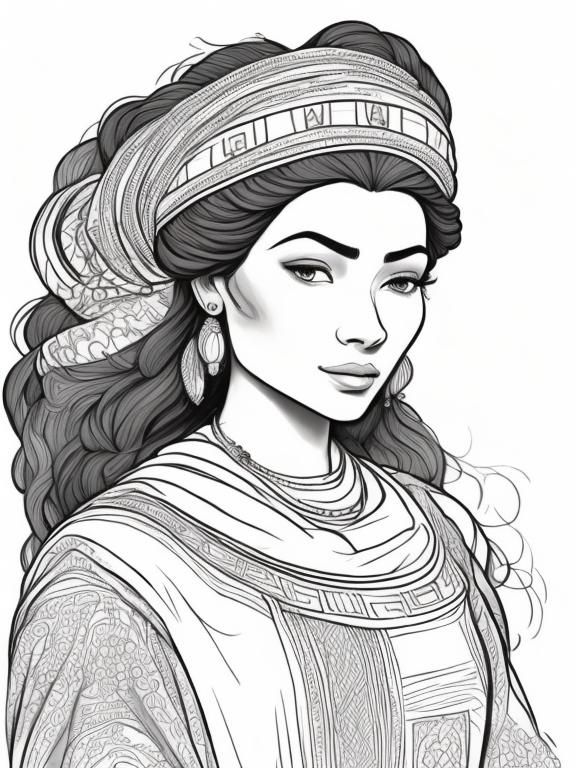 African Princess Portrait in Storybook Illustration Style