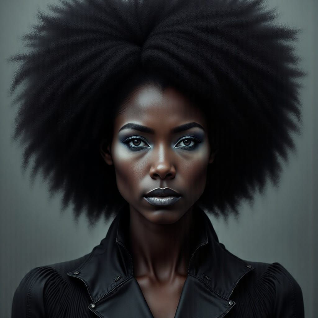 Striking Black Woman with Eerie White Eyes