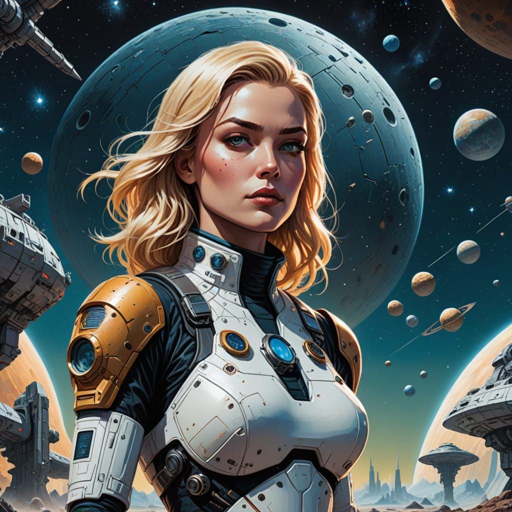 Sci-Fi Comic Cover: Astronaut Meets Cyborg Beauty