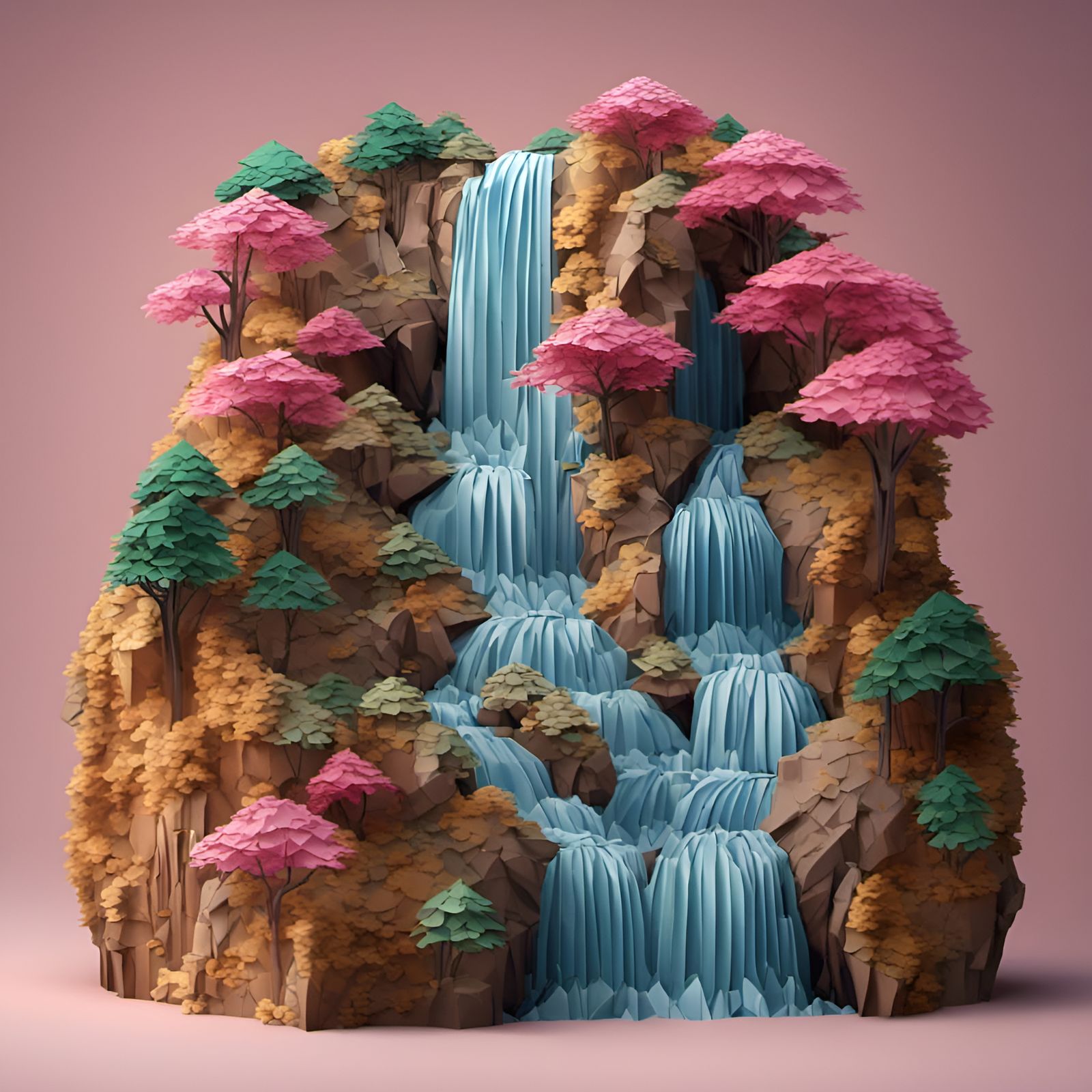Hyperrealistic Origami Waterfall in 64k Resolution