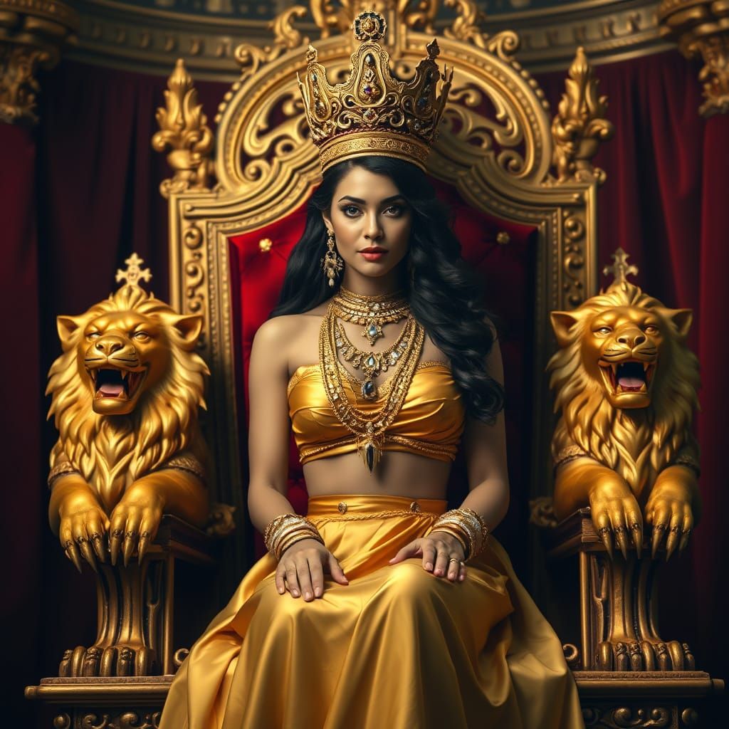 Regal Woman on Golden Throne, Fantasy Art