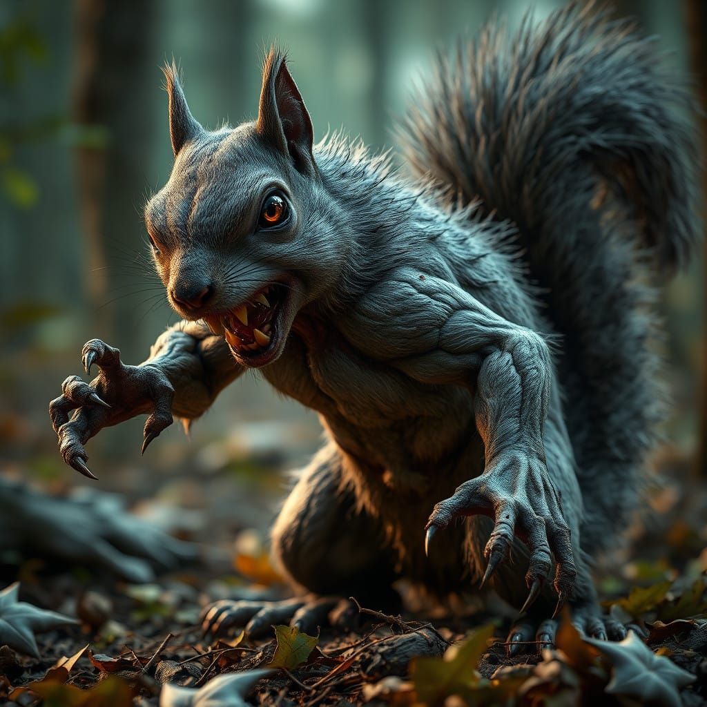 Menacing Zombie Squirrel in Dark Fantasy Art