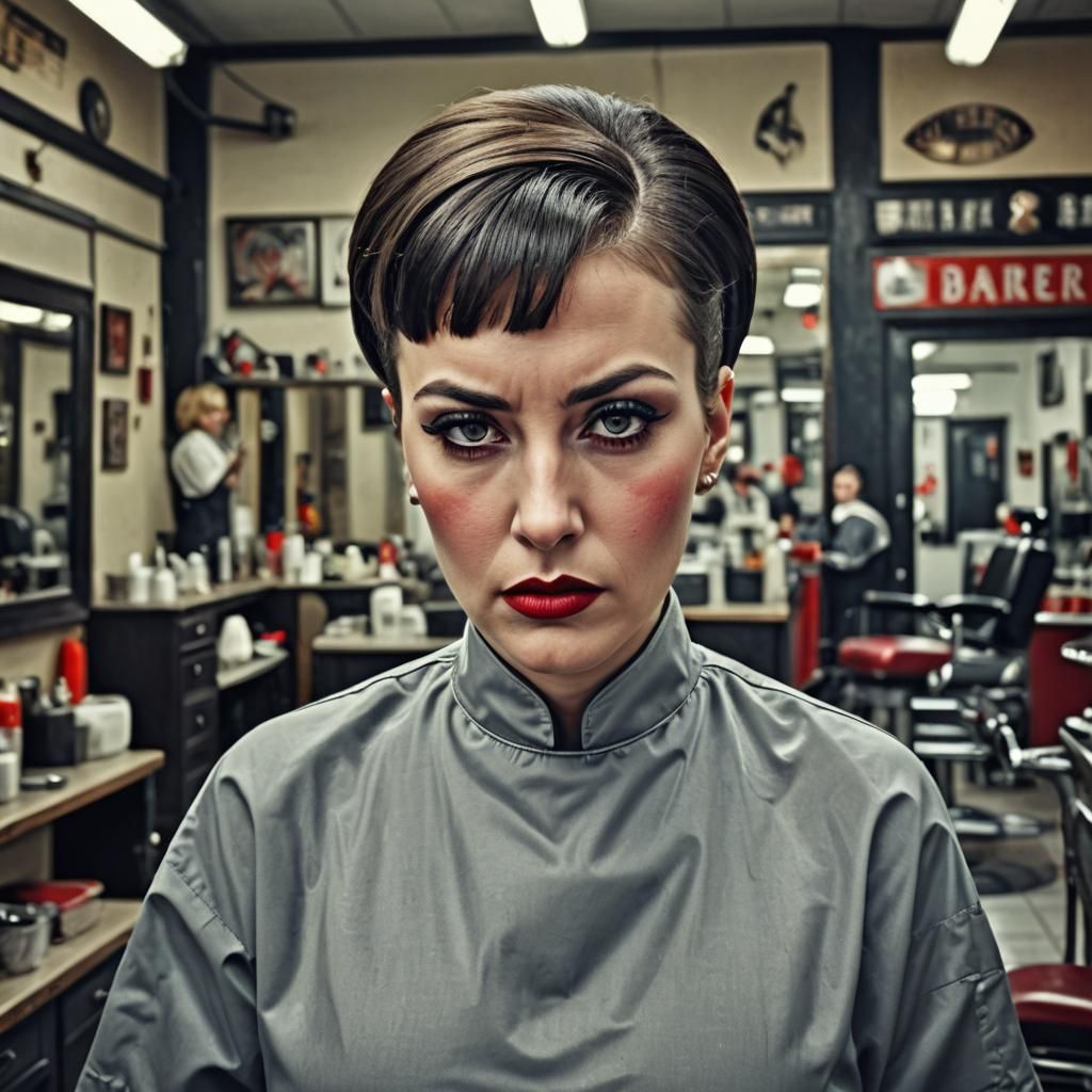 Intimidating Barber with Undercut Bob in Hyperrealistic Styl...