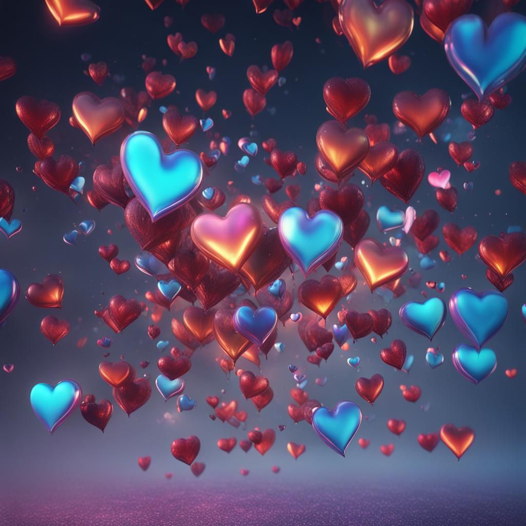 Iridescent Hearts Floating: Fantasy Concept Art