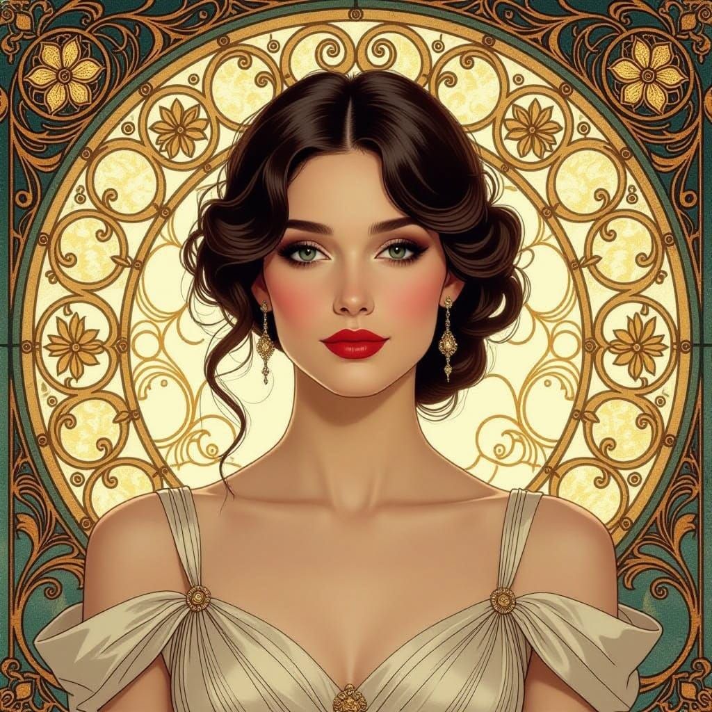Elegant Woman Portrait in Art Nouveau Style
