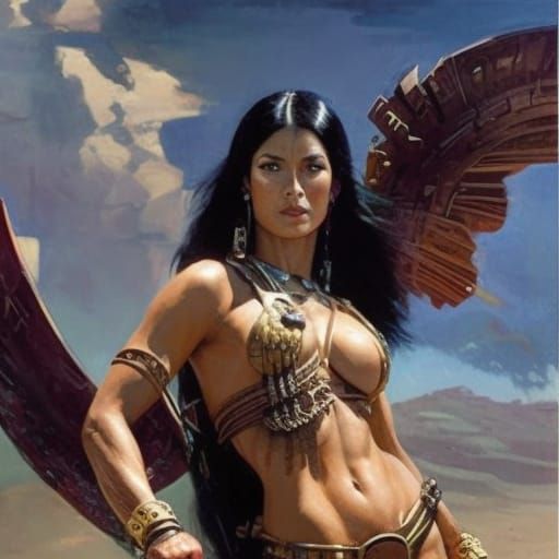 Heroic Fantasy Barbarian Woman in Acrylic Style