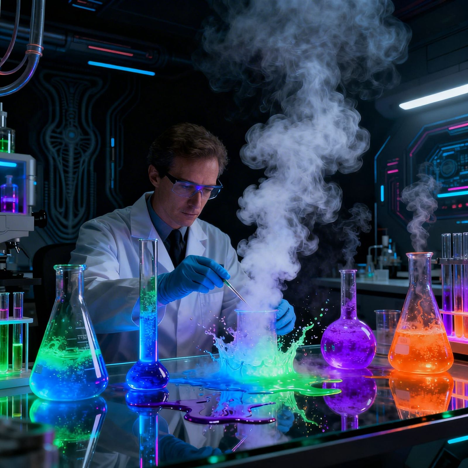 Futuristic Lab: Glowing Neon Experiments in Sci-Fi Style