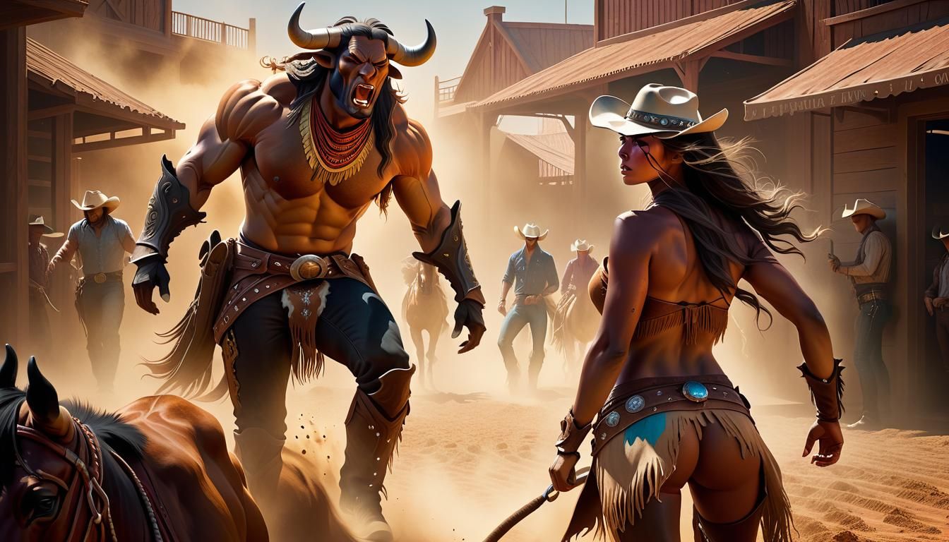 Cowboy Minotaur Lassoes Girl at Rodeo