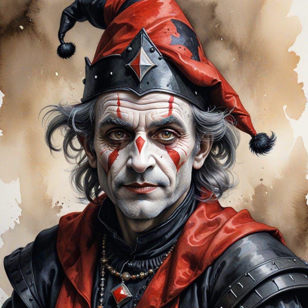 Ethereal Jester in Vibrant Red and Black