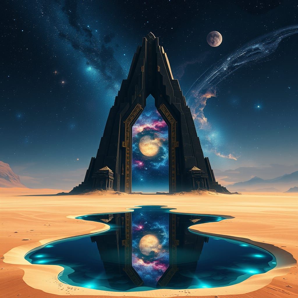 Obsidian Portal in Alien Desert Landscape