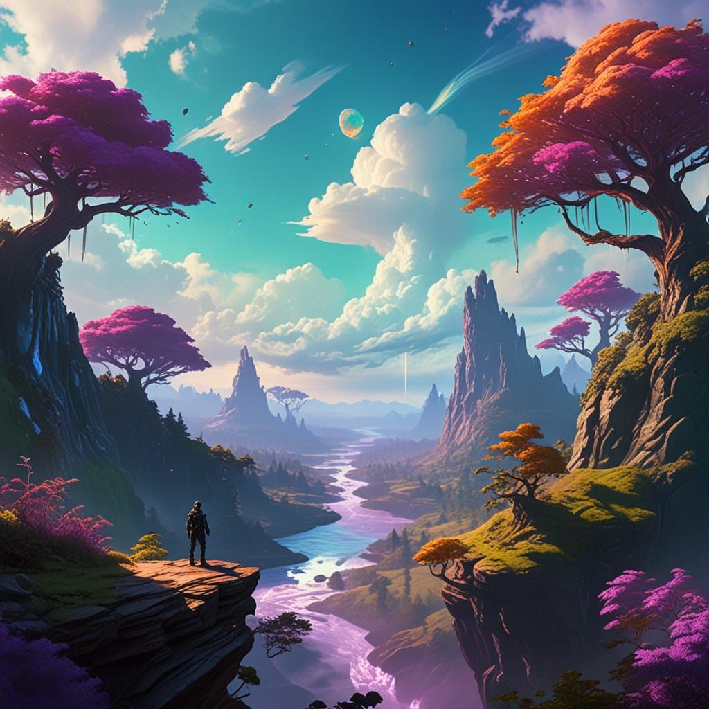 Alien Landscape in Vibrant Oil Painting Style