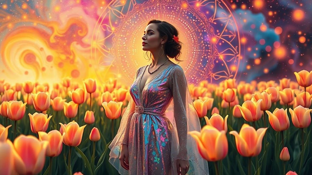 A Radiant Figure Transforms into a Kaleidoscope of Color and...