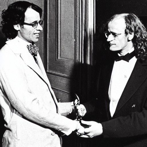 Photograph of Sir Isaac Newton giving some guy a Nobel Prize...