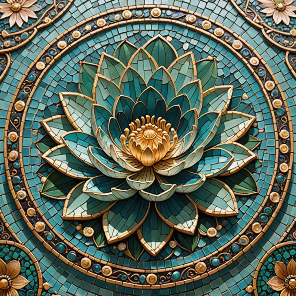 Byzantine Lotus Mosaic in Earthy Tones